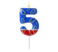 Vela de Cumpleaños con Estampado de Anillos Dorados Azules, Velas Numeros Cumpleaños con Temática Azul Adornos para Tarta para Niños Niñas Artículos para Fiestas (Número 5)