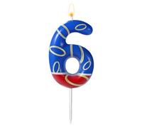 Vela de Cumpleaños con Estampado de Anillos Dorados Azules, Velas Numeros Cumpleaños con Temática Azul Adornos para Tarta para Niños Niñas Artículos para Fiestas (Número 6)