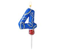 Vela de Cumpleaños con Estampado de Anillos Dorados Azules, Velas Numeros Cumpleaños con Temática Azul Adornos para Tarta para Niños Niñas Artículos para Fiestas (Número 4)