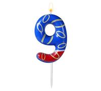 Vela de Cumpleaños con Estampado de Anillos Dorados Azules, Velas Numeros Cumpleaños con Temática Azul Adornos para Tarta para Niños Niñas Artículos para Fiestas (Número 9)