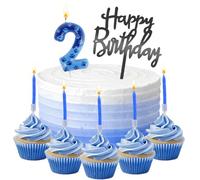 Vela de cumpleaños con huella de perro de color azul, vela numérica 2 con diseño de huella, decoración de tarta con tema de perro, decoración de tarta de 2 años, adecuada para niños y niñas