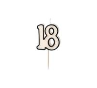 Vela de cumpleaños con número 18, 5,5 cm, para tartas, para cumpleaños, aniversario, aniversario, fiesta, decoración para tartas, color blanco y negro