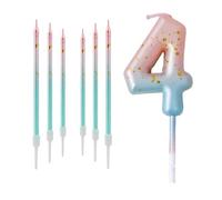 Vela de cumpleaños,Degradado Azul Rosa 3D Velas de números coloridos,vela número 4 velas,con 6 velas largas,para Tartas,Aniversario,Graduación,Fiesta Años
