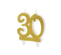 Vela de Cumpleaños Número 30 con Purpurina Dorada, Medida 7,5 cm