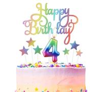 Vela de cumpleaños número 4 arcoíris para pastel, velas de cumpleaños de arcoíris metálico, decoración de pastel de feliz 4 cumpleaños, velas coloridas para tartas para niñas y niños, decoraciones de