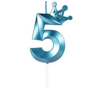 Vela de Cumpleaños Número 5 Azul Con Decoración de Corona Grande para Tartas - 3D