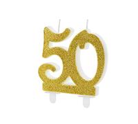 Vela de Cumpleaños Número 50 con Purpurina Dorada, Medida 7,5 cm