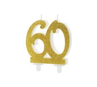 Vela de Cumpleaños Número 60 con Purpurina Dorada, Medida 7,5 cm