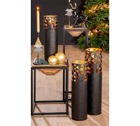 Vela decorativa cilíndrica, diseño "moderno gráfico", metal, color , paquete de 2 unidades, altura 70 cm, diámetro 18 cm. Código: 4063387551936