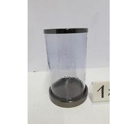 Vela decorativa cilíndrica, modelo "Smoke", de vidrio y metal, transparente, juego de 2 unidades, altura 27,5 cm, diámetro 18 cm. Código: 55269. EAN: 4063387552698
