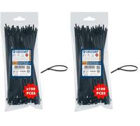 Velamp MG211 Kit de 100 Bridas Abrazadera para Cables de 3.6 x 200 mm, Nylon 6.6, hiperresistente, Negro, 3,6 x 200 (Paquete de 2)