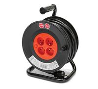 Velamp REEL-FR-25 Extensor eléctrico 25 m con carrete 4 tomas 16A sección 3G1,5 mm² + cortacircuitos. Negro y rojo