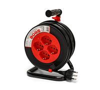 VELAMP REEL-IT-15 - Alargador eléctrico con enrollacables 15 m - 4 tomas polivalentes (Schuko + 10/16 A) - Enchufe grande 16 A - Interruptor de protección - Cable eléctrico multipolar 3G sección 1,5