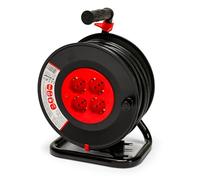 VELAMP REEL-IT-25 - Alargador eléctrico con enrollacables 25 m - 4 tomas polivalentes (Schuko + 10/16 A) - Enchufe grande 16 A - Interruptor de protección - Cable eléctrico multipolar 3G sección 1,5