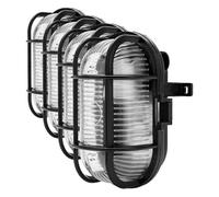 Velamp Turtle-N Aplique Ovalado de Pared/Techo. En plástico + Vidrio E27 MAX 60W. LED Compatible IP44: para Interior o Exterior. para Balcones, garajes, terrazas, 60 W, Negro (Paquete de 4)