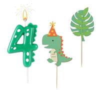 Velas Cumpleaños 4 Años Dinosaurio, Vela Número 4 con 2 Piezas Cake Topper Dinosaurios, Decoración Tarta Cumpleaños Original para Niños Niñas y Adultos, Suministros para Celebración de Cumpleaños