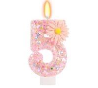 Velas Cumpleaños Números 5 Rosa, Vela 5 Años con Margarita 3D y Brillos, Candela Decorativa para Tarta Cumpleaños, Fiesta Infantil, Foto Party, Mesa de Postres, Decoración y Regalos para Celebraciones