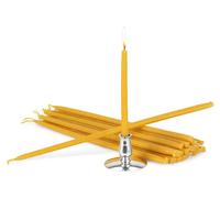 Velas de cera de abeja amarillas, 25 cm, con soporte de latón, juego de 20 unidades