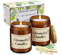 Velas de citronela para exteriores, set de 2 unidades, cera de soja, vela perfumada en vidrio, para uso en exteriores, vela con aroma a citronela para jardín, balcón y camping