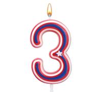 Velas de Cumpleaños BOXOB Numeros, Velas de Cumpleaños con Dibujos Animados en Rojo, Blanco y Azul Del 0 Al 9, Vela de Cumpleaños para Niños y Fiestas (Número 3)