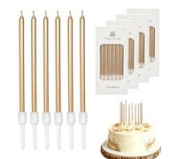 Velas de Cumpleaños Champán Dorado,24 Piezas Velas Tarta con Soportes,Vela Largas y Elegante,Decoración pastel para Aniversarios Bodas Fiesta