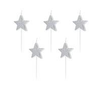 Velas de cumpleaños con estrellas plateadas, 3,5 cm, 5 unidades
