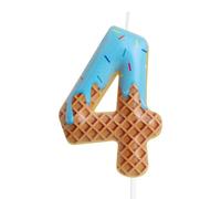Velas de Cumpleaños de Helado, Decoraciones de Pastel Coloridas, Vela de Caramelo Número 4 para Pastel de Cumpleaños, Vela de Tarta Dulce del 4º Cumpleaños, Decoración Temática de Helado para Niños y