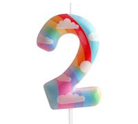 Velas de cumpleaños número 2 con diseño de arco iris rosa para fiesta de cumpleaños, diseño adorable para bebé, niña, niño, decoración de pastel de cumpleaños, celebración de graduación, aniversario,