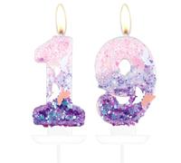 Velas de mariposa número 19 para pastel, velas de pastel de mariposa de 19º cumpleaños, decoración de pastel de 19º cumpleaños para niñas, velas de cumpleaños de mariposa morada y rosa decoraciones