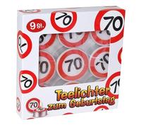 Velas de té de 70 cumpleaños, señal de tráfico, 9 piezas