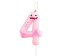 Velas de tiburón rosa, velas de cumpleaños número 4, adornos de fiesta de tiburón para pastel, vela de cumpleaños 4, decoraciones de fiesta temática de tiburón para niño y niña