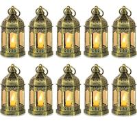 Velas decorativas tipo farol, diseño navideño - 10 unidades. Pequeños faroles LED decorativos, ideales para decorar mesas en Halloween, bodas, celebraciones marroquíes y el mes de Ramadán
