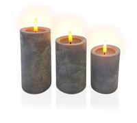 Relaxdays Juego de 3 velas LED efecto hormigón gris