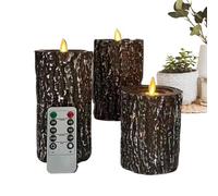 Velas LED con mando a distancia, 3 piezas, tocón de árbol parpadeante | Vela a pilas para interiores y exteriores, ventana del hogar, boda, fiesta de otoño, propuesta de ducha