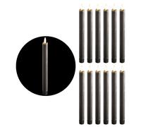 Velas LED con temporizador, color gris, 12 unidades, para uso interior. Duración: 6 horas. Fabricadas con cera real. Altura: 23 cm. Diámetro: 2,2 cm. Requieren 2 pilas AAA. Juego de 4 velas LED, color