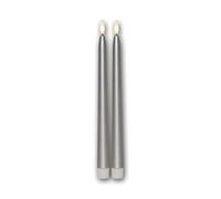 Velas LED cónicas, juego de 2, plateadas, 28,5 cm - Llama 3D, blanco cálido, temporizador de 6/18 h, Ø 2,1 cm, funciona con pilas (2 pilas AAA), aspecto metálico, candelabros de interior