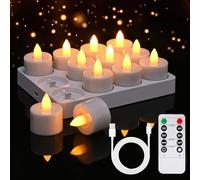 Velas LED, Diealles Shine 12 Unidades Velas Recargables con Temporizador y Mando a Distancia, Velas Decorativas LED con Luz Parpadeante, vela electrica Decoración para Halloween Navidad Bodas Fiestas