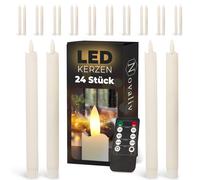 Velas LED estabilizadoras, 24 unidades, cera real, color blanco. Incluyen función de temporizador de 6 horas. Altura: 23 cm. Diámetro: 2,2 cm. Requieren 2 pilas AAA.Juego de 4 velas LED, color blanco,