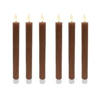 Velas LED Relaxdays, set de 6, Al. x Ø: 25 x 2 cm, color café | Llama parpadeante, cera real, con estrías, sin llama