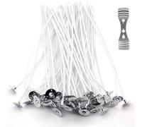Velas Unyqoos® Kerzendochte – 100 unidades, 15 cm, 100% algodón orgánico, pre-enceras con cera de soja, color blanco, neutras en cuanto a olores, con baja emisión de hollín, sin plomo, incluye soporte