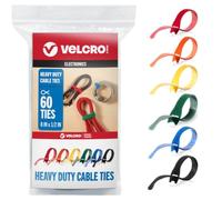 VELCRO Brand ONE-WRAP - Sujetacables | 60 unidades, correas de 8 x 1/2 pulgadas, multicolor, gestión de cables reutilizable fuerte, paquete de cables para oficina en casa y centros de datos