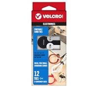 VELCRO Brand Organiza cables portátiles | Organiza cables de auriculares, cables de carga, cables de alimentación en mochilas, maletines y bolsas de viaje | 3 tamaños y colores, 12 unidades, 12 bridas