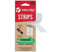 VELCRO Marca | Tiras adhesivas ecológicas | Tiras autoadhesivas de velcro fuertes sin tornillos, perfectas para decoración de habitaciones y hogar, oficina, uso en garaje | Blanco | 20 mm x 64 mm |