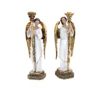 Velero Ángel de pie set 2 figuras 40 cm. detalles dorados imagen resina peana
