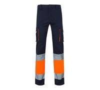 VELILLA 303002S, Pantalón Stretch Bicolor Multibolsillos, Color Azul Navy y Naranja Flúor, Talla 5XL