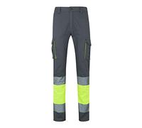 VELILLA 303007; pantalón de Alta Visibilidad 100% algodón, Bicolor y Multibolsillos; Color Gris y Amarillo flúor, Talla 2XL