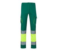 VELILLA 303007; pantalón de Alta Visibilidad 100% algodón, Bicolor y Multibolsillos; Color Verde y Amarillo flúor, Talla M