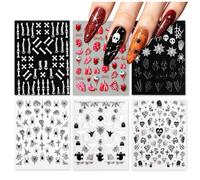 VELKEZ Set de 6 Hojas de Pegatinas de Uñas de Halloween - Colgantes de Uñas de Halloween