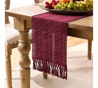 Velvhom Camino de Mesa Primavera Boho Rojo Burdeos con Borlas Macramé Estilo Casa de Campo Cocina Mesa de Comedor Decoración de Boda Camino de Mesa para Interior Exterior Fiesta 30 x 140 cm