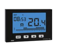 VEMER VE726600 Chronos Key - Termostato de Ambiente de Pared para Calefacción y Aire Acondicionado, Pantalla LCD, Teclado de 4 Teclas, Programación Semanal, Alimentación a Pilas, Negro